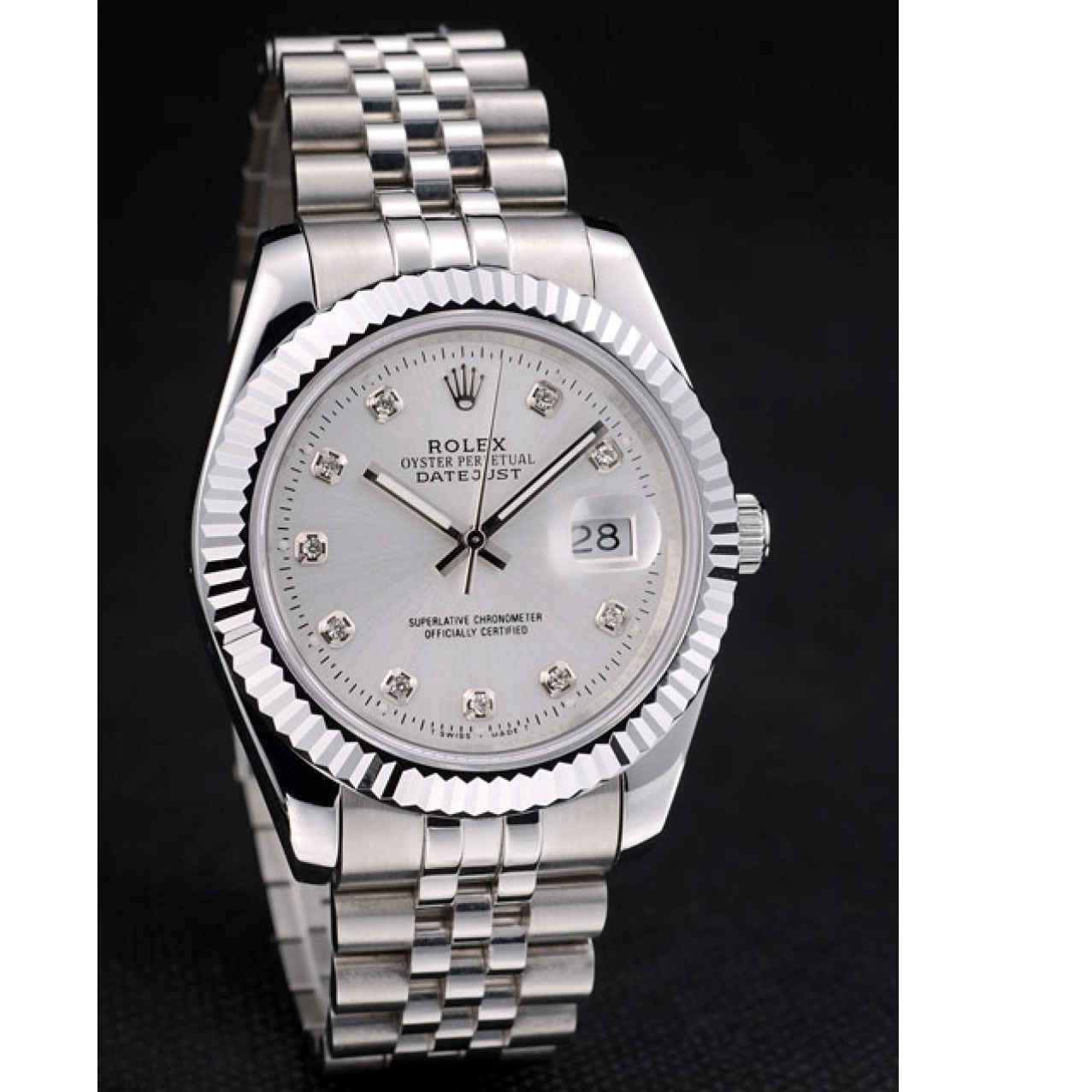 AAA Replica Watches Stainless 41996 Dial Swiss Rolex Steel DateJust Silver Ribbed Bezel 0709